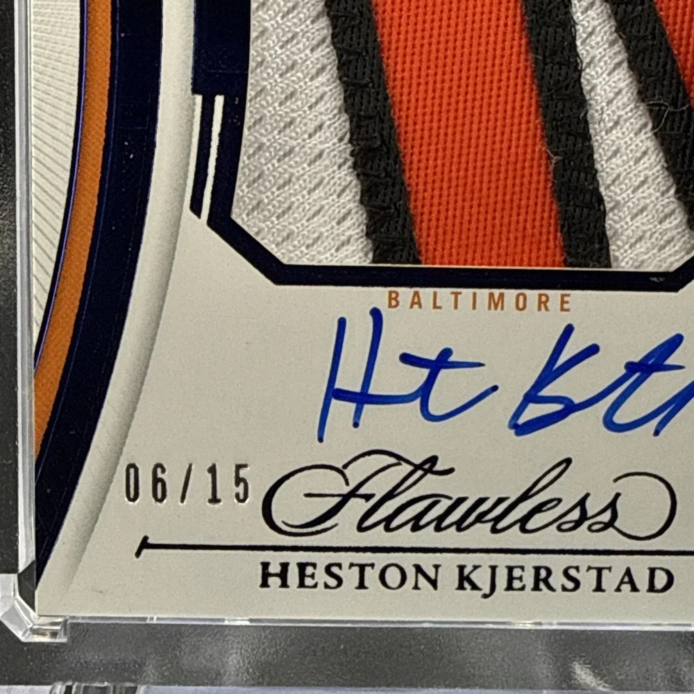 2025‎ Heston Kjerstad Flawless Patch Auto /15 RC Orioles Jumbo 3-Color